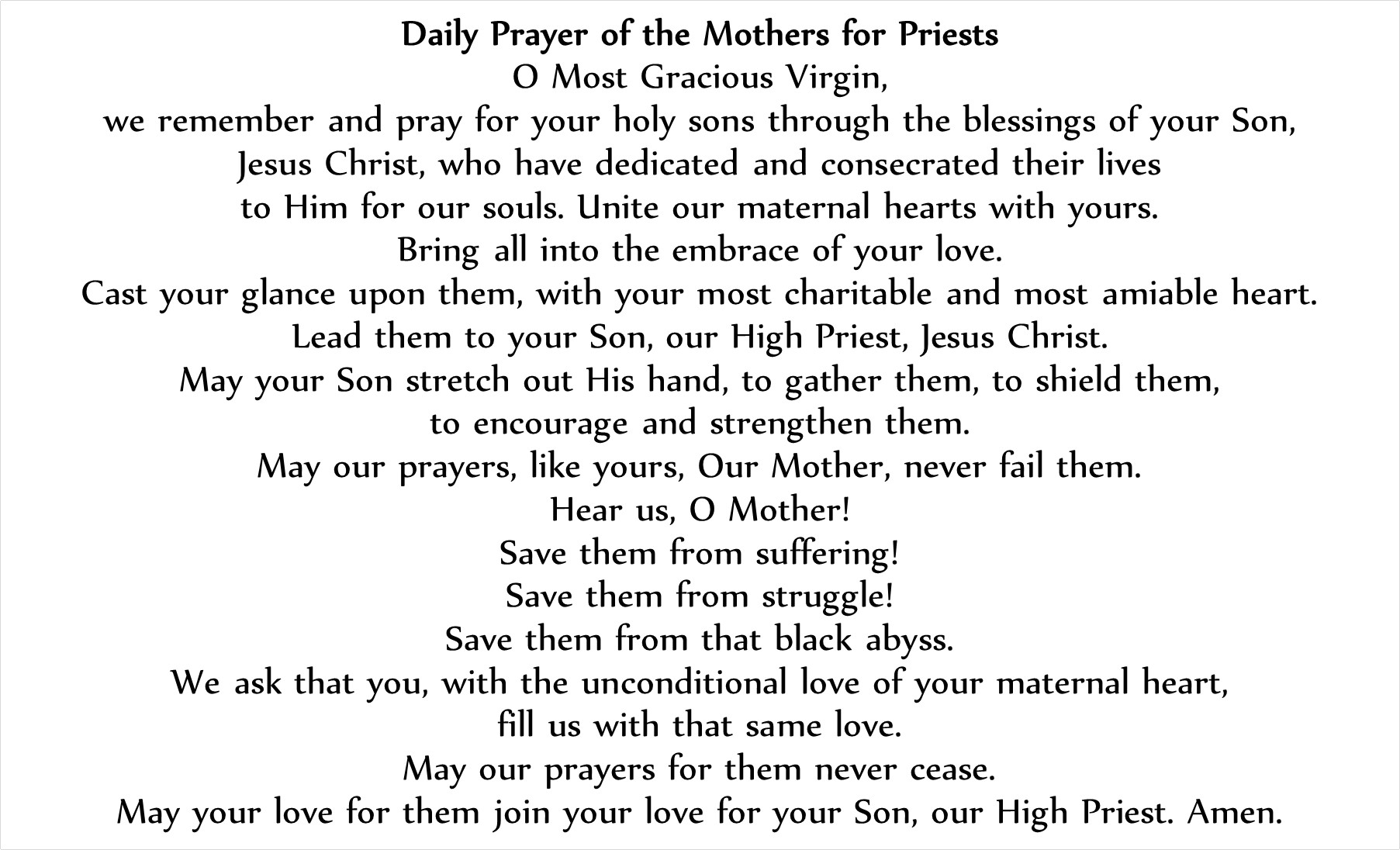 Daily Prayer of the Mothers for Priests | Mothers for Priests